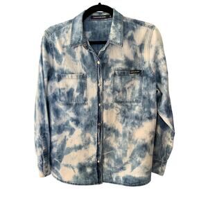 CALVIN KLEIN JEANS BLUE TIEDYE SNAPUP LONG SLEEVE COTTON WOMEN'S LARGE